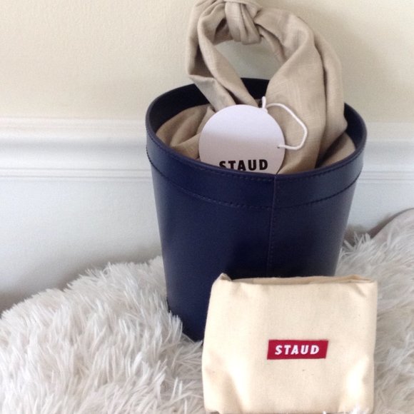 STAUD Britt Leather & Canvas Bucket Bag - Picture 8 of 13